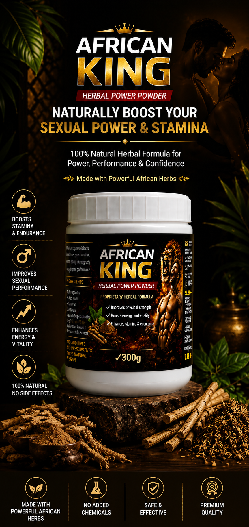 African King Herbal Power Powder — 15+ Ayurvedic herbs for men's strength and stamina